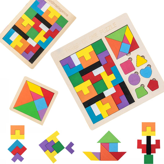 3 in 1 3D Puzzle Wooden Tangram